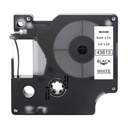 Ruban adhésif compatible Dymo 43613, noir sur blanc, 6 mm