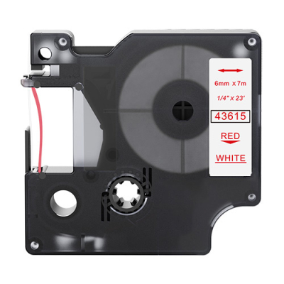 Ruban adhésif compatible Dymo 43615, rouge sur blanc, 6 mm