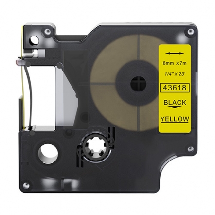 Ruban adhésif compatible Dymo 43618, noir sur jaune, 6 mm