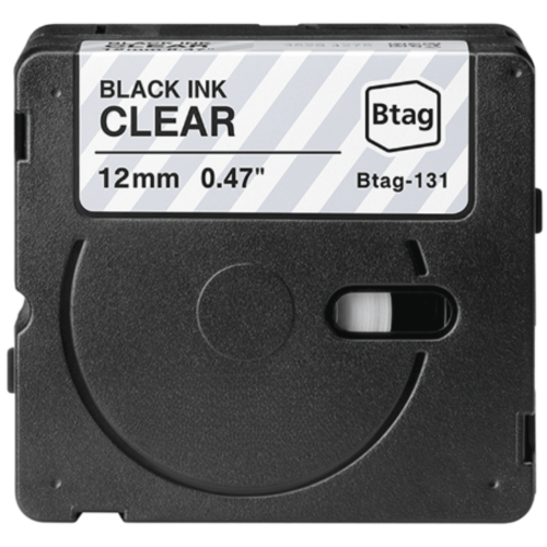 Ruban d'étiquetage compatible Brother Btag-131 noir sur transparent 12mm