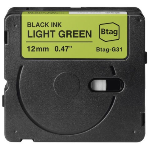 Ruban d'étiquetage compatible Brother Btag-G31 noir sur vert clair 12mm