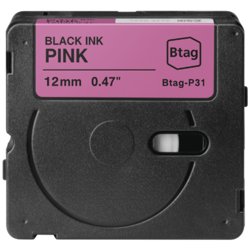 Ruban d'étiquetage compatible Brother Btag-P31 noir sur rose 12mm