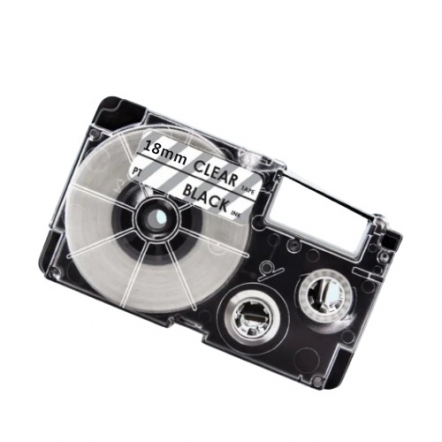 Ruban d'étiquettes noir sur transparent 18 mm compatible Casio XR-18X